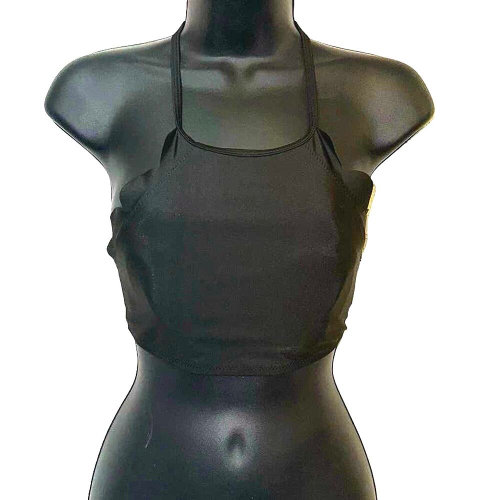 SHEIN Black High Neck Halter Bikini Top Strappy Back Size Small